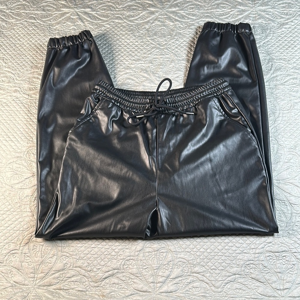 H&M Black Faux Leather Jogger Sweatpants